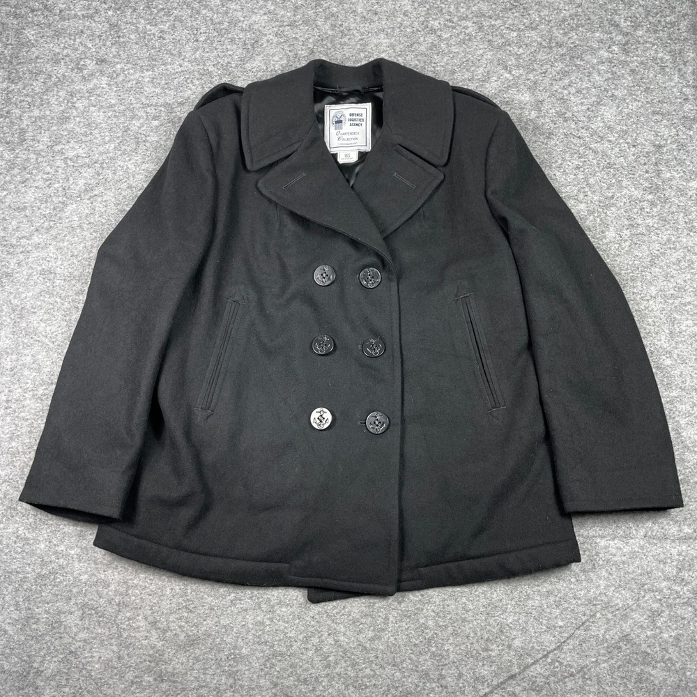 Defense Logistics Agency Pea Coat Womens 16S Black Wool Rayon Quarterdeck Coat